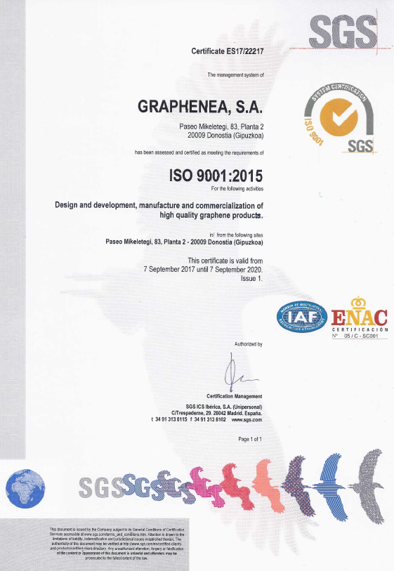 Graphenea awarded ISO 9001 certificate for Quality Management System